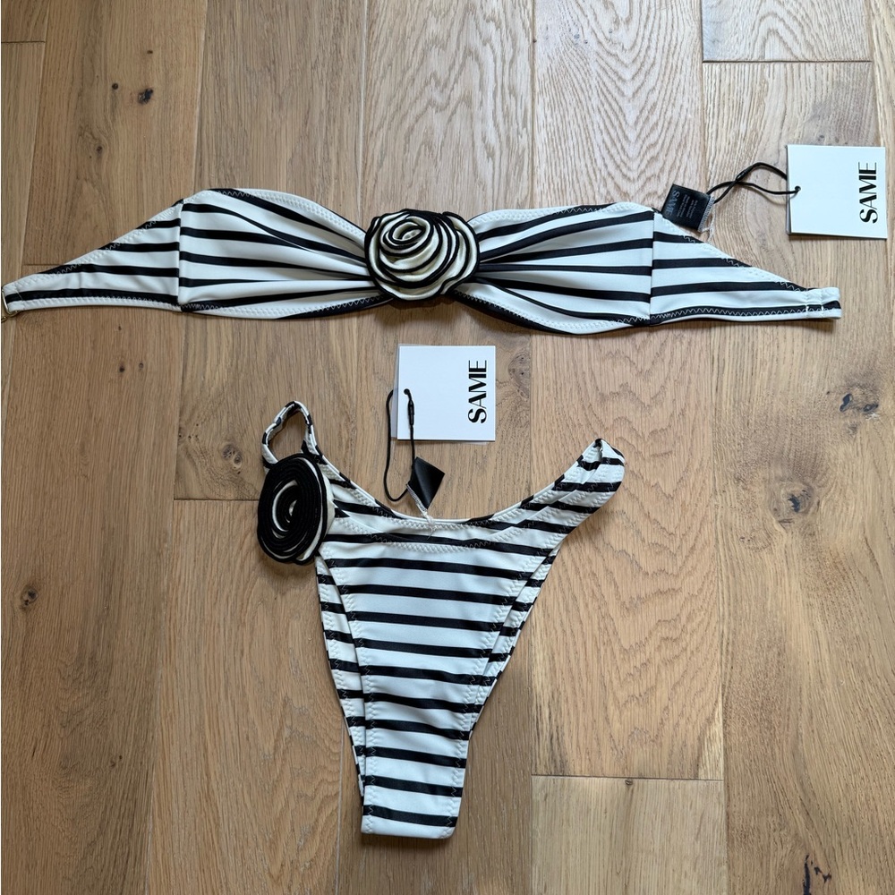 SAME Black and White Striped Bikini
